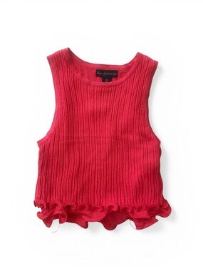 House of Harlow 1960 Red Ribbed Tank with Ruffle Hem